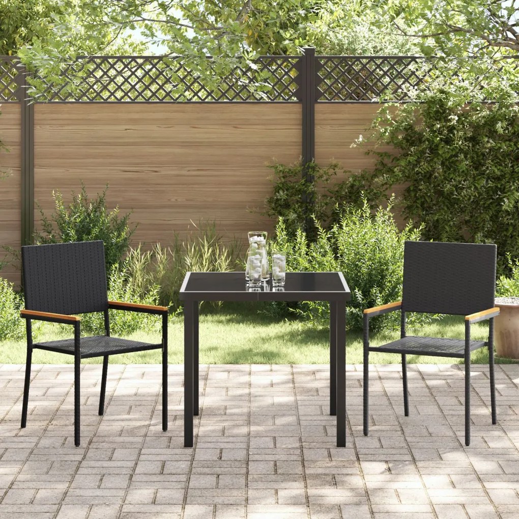 5 Részes Kerti Étkező Szett Fekete Poly Rattan