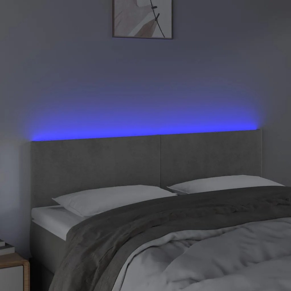 világosszürke bársony LED-es fejtámla 144x5x78/88 cm