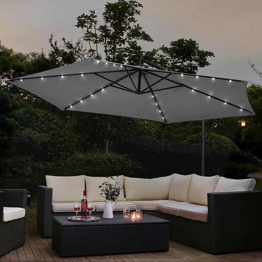 Juskys LED napernyő Brazília 300 cm - sötétszürke