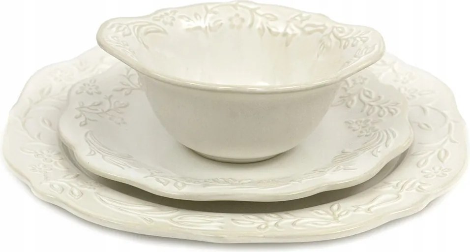 Mezei Virágos Étkezőgarnitúra Fehér Ekrü Kpl 6 Személyes 18EL Fényes