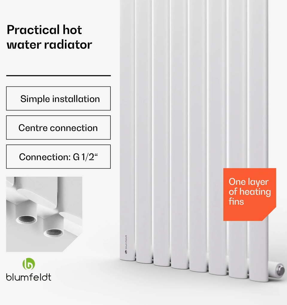 Blumfeldt Tallheo,  47 x 160, radiátor, csőradiátor, 728 W, melegvizes, 1/2