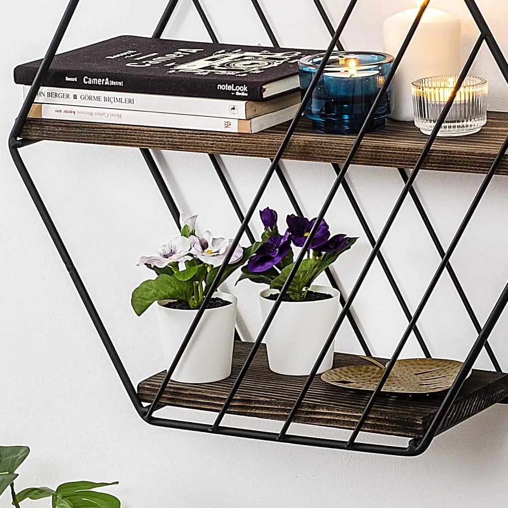 Barna többszintes lucfenyő fali polc 44 cm Liliales – Kalune Design