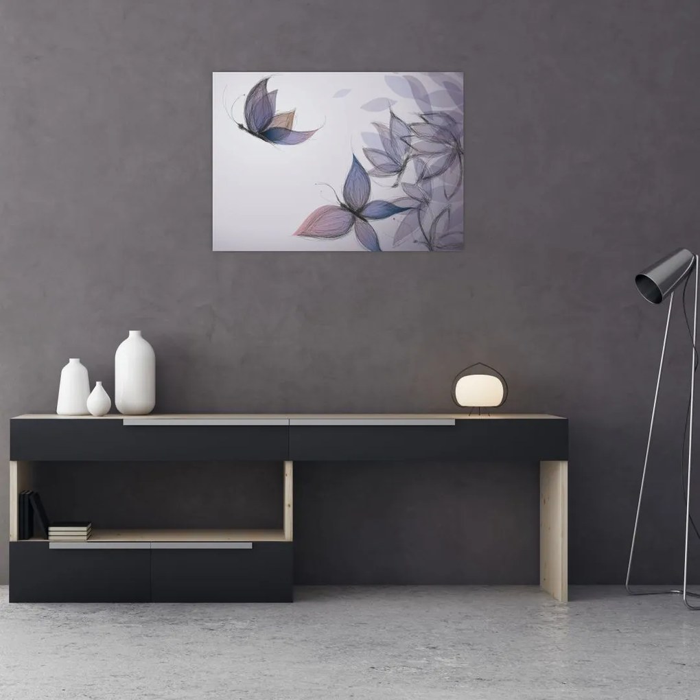 Kép - karikatúra, pillangók (üvegen) (70x50 cm)