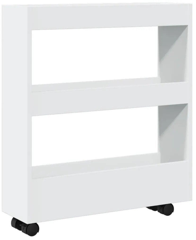 keskeny, 3 szintes, fehér, rétegelt fa tárolókocsi