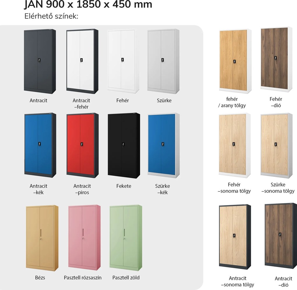 Irodai iratszekrény fehér / dió: Eco Design JAN 900 x 1850 x 400 mm