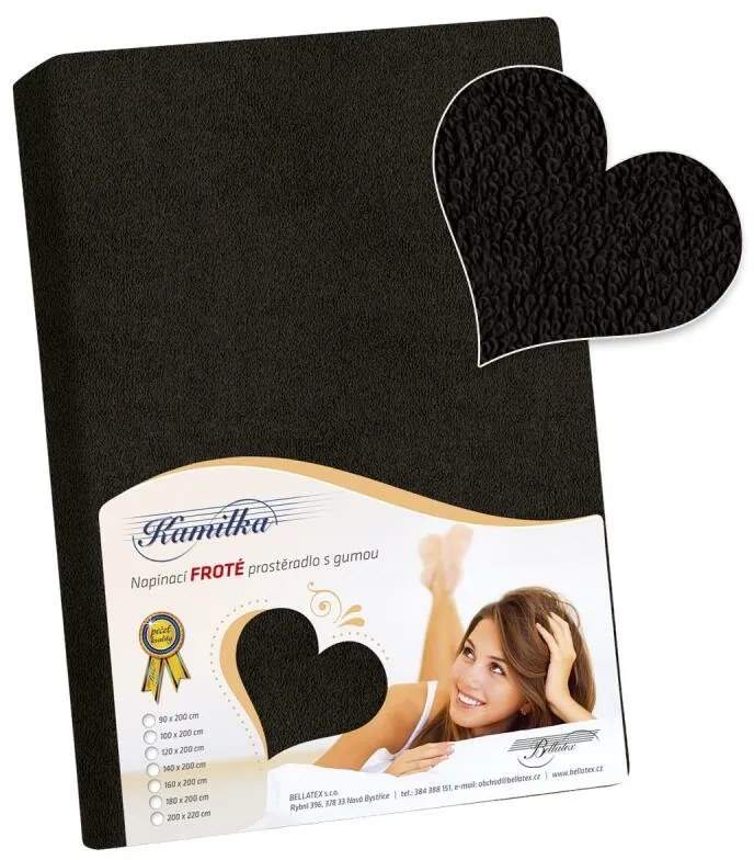 Bellatex frotté lepedő, fekete, 120 x 200 cm