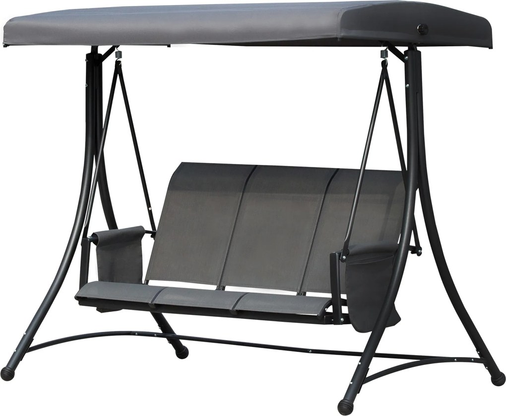 Outsunny Hollywood Hinta Oldalsó Zsebbel, 3-Személyes Kerti Hinta Állítható Napernyővel, Hintapad, amely akár 300 kg-ot is elbír, Kerthez, Teraszhoz,