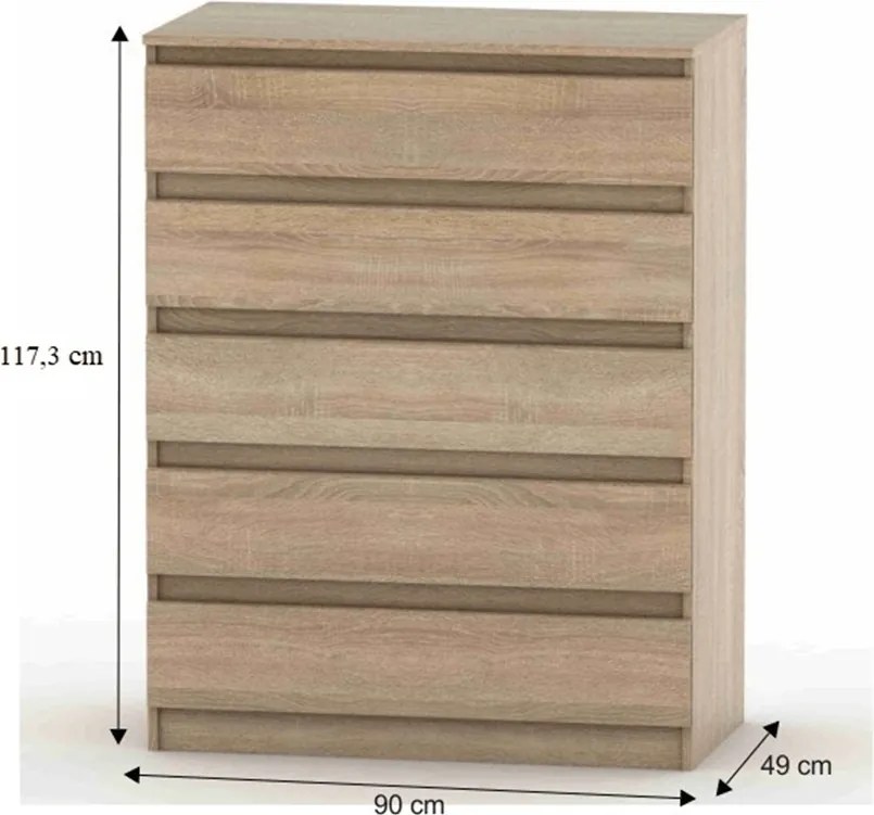 5 fiókos komód, tölgy sonoma, HANY NEW 005