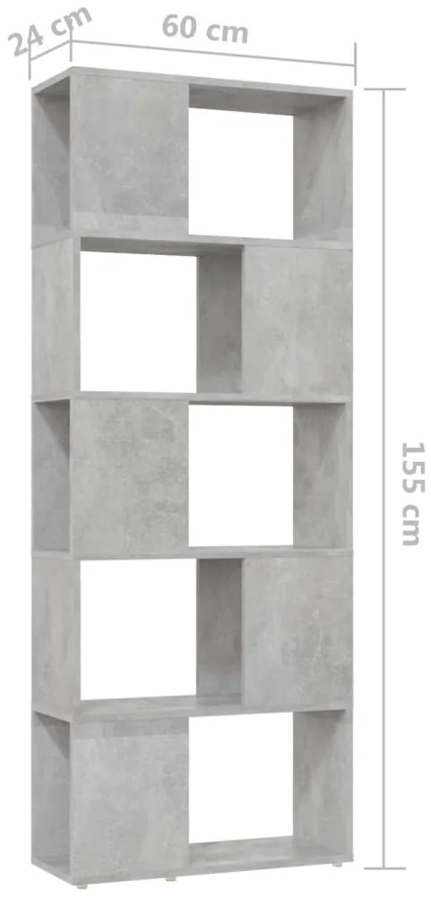 betonszürke térelválasztó könyvszekrény 60 x 24 x 155 cm