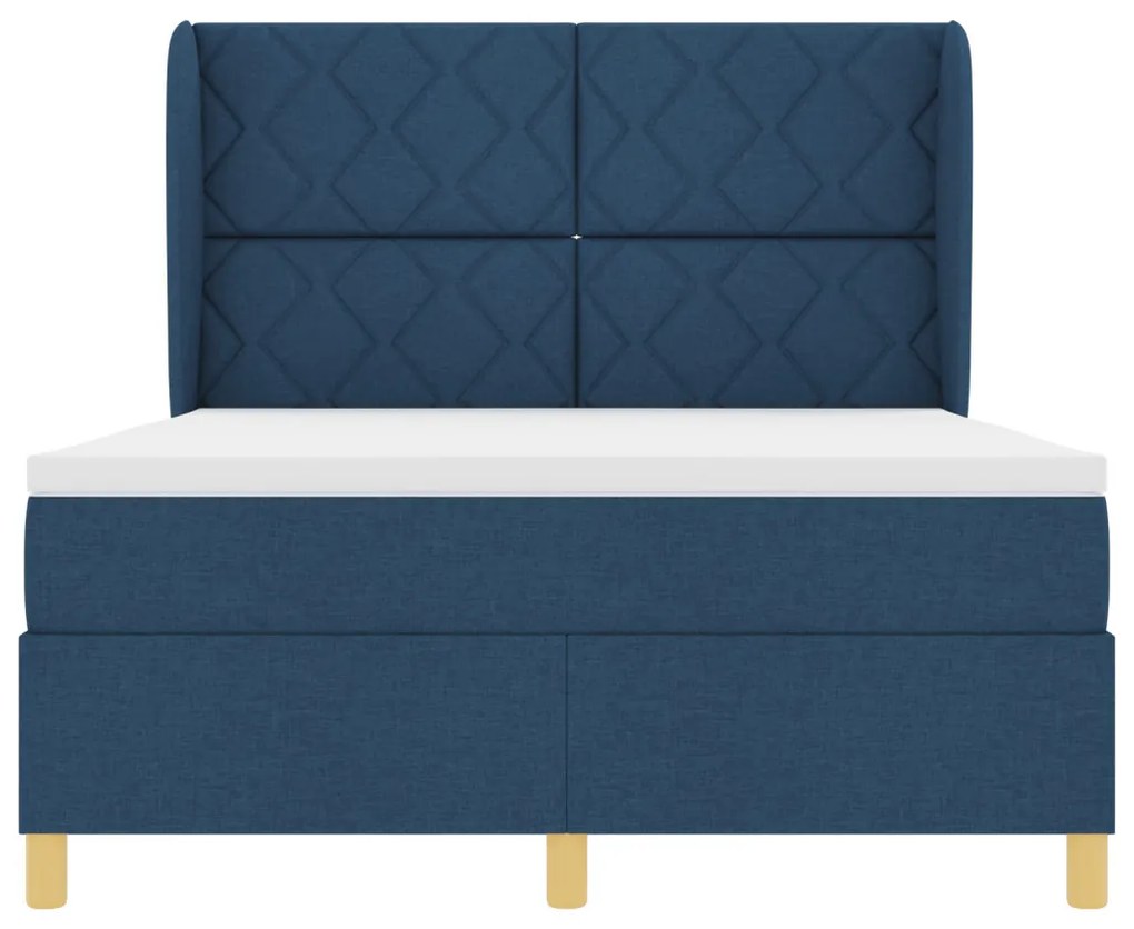 Boxspring Ágy Mattal - Kék - 140x200 cm - Szövet