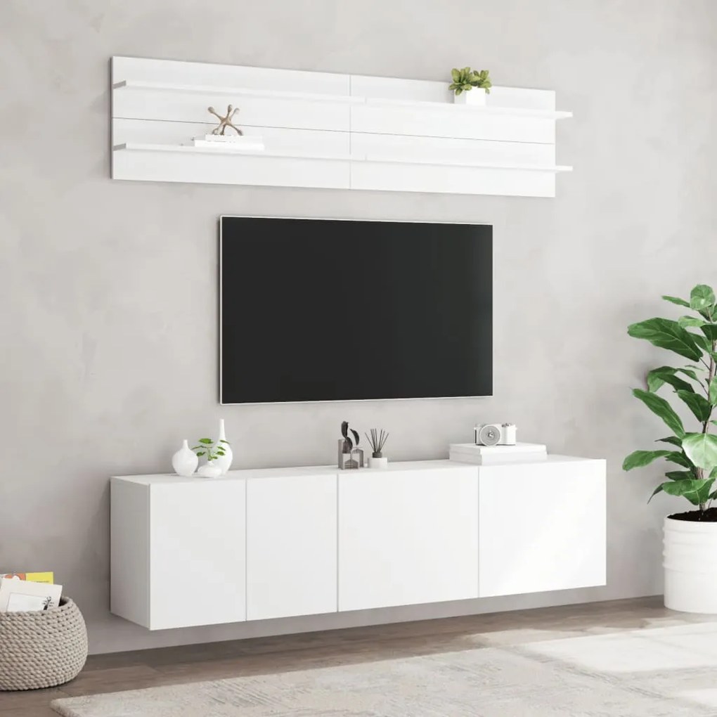 6 darab fehér szerelt fa falra szerelhető TV-bútor