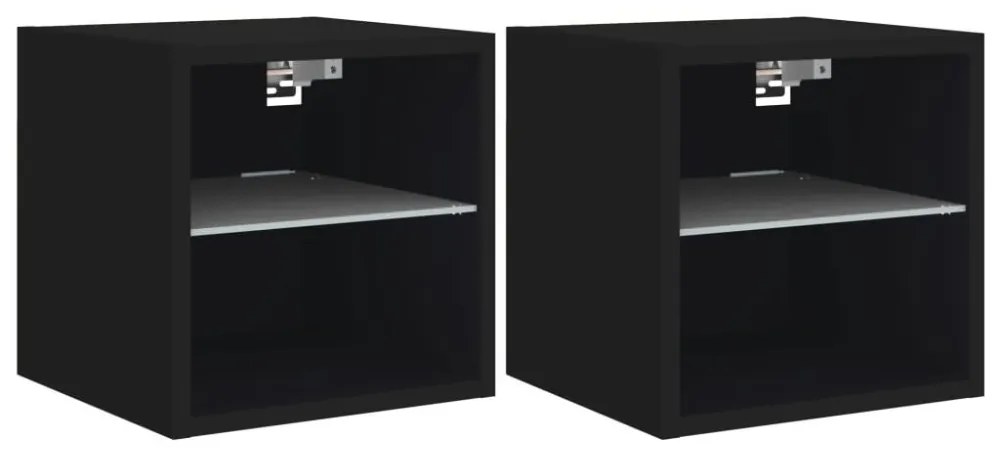 2 db fekete fali TV-szekrény LED-világítással 30 x 28,5 x 30 cm