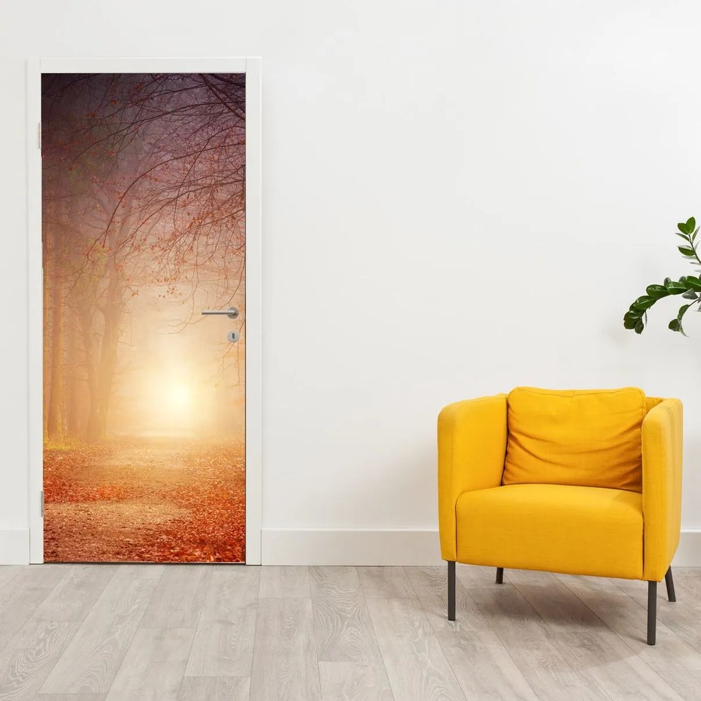 Fotótapéta ajtóra - Őszi erdő a ködben (95x205cm)