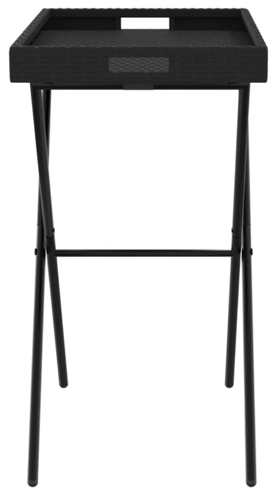 fekete összecsukható polyrattan tálcaasztal 65 x 40 x 75 cm