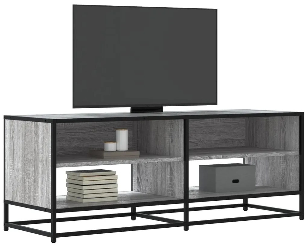 szürke sonoma színű szerelt fa és fém TV-szekrény 120,5x40x46cm