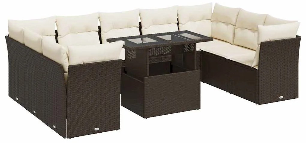 vidaXL 10 részes barna polyrattan kerti ülőgarnitúra párnákkal