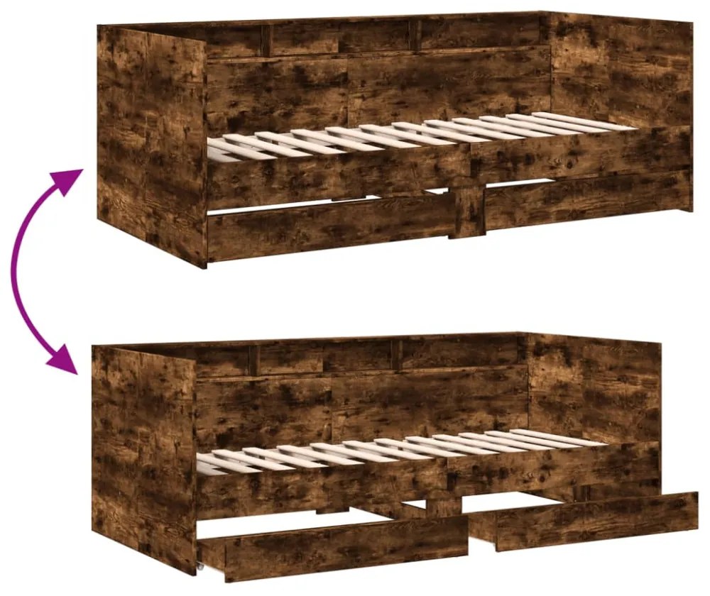 füstös tölgy kanapéágy fiókkal matrac nélkül 90x200 cm