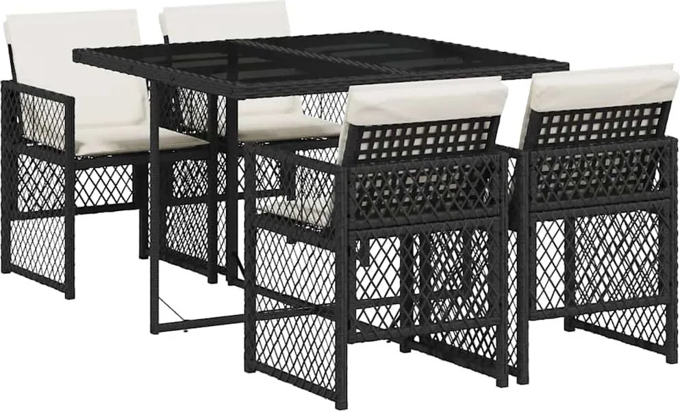 vidaXL 5 részes fekete polyrattan kerti étkezőgarnitúra párnákkal