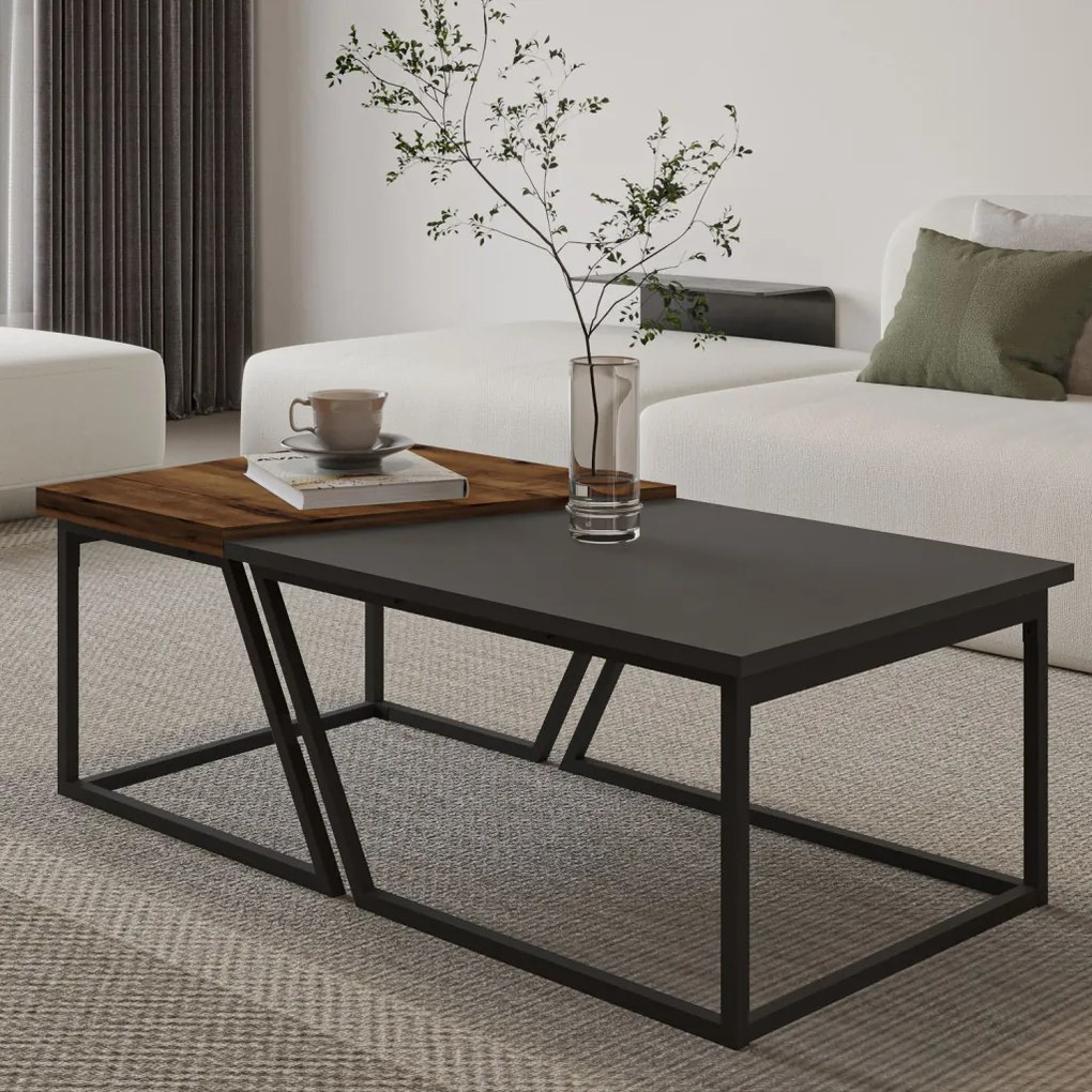 Verona dohányzóasztal, antracit-rusztikus dió, 120 cm
