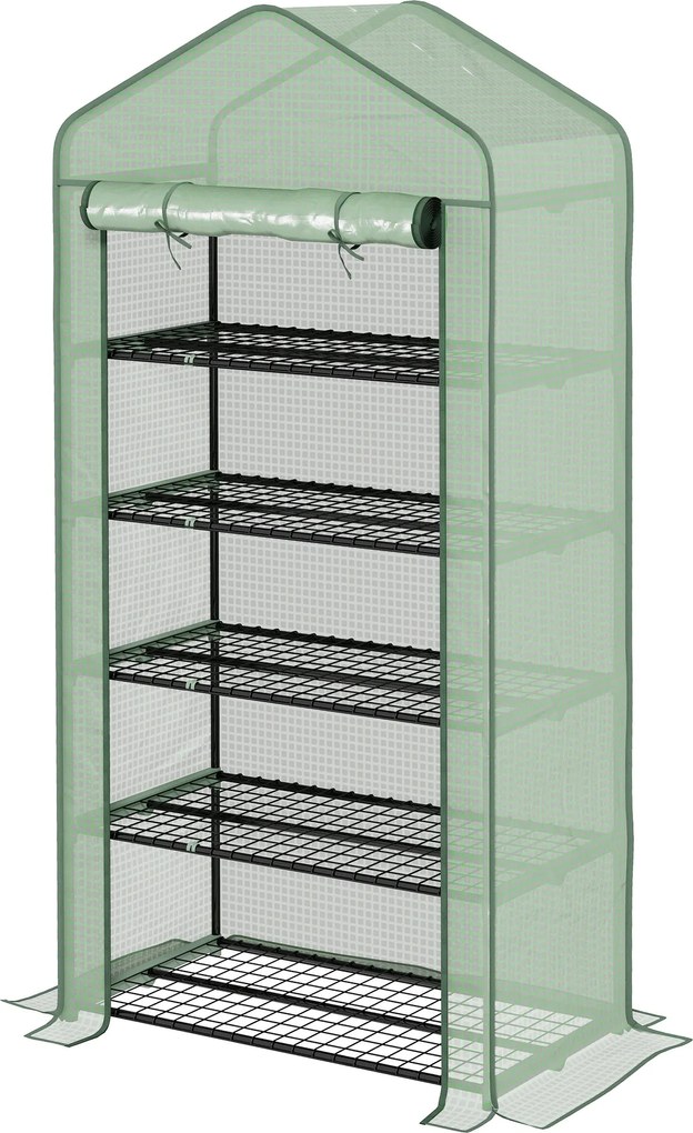 Outsunny 5-Szintes Kert Üvegház Robusztus Üvegház 1 Felhúzható Cipzáras Ajtóval UV Ellenálló Kiterjesztett Kialakítással és Polcokkal Növények és Virá