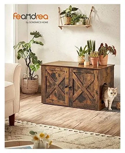 FEANDREA Macskaalom doboz rejtett tálcával | Vintage Barna | 80 x 50 x 53 cm