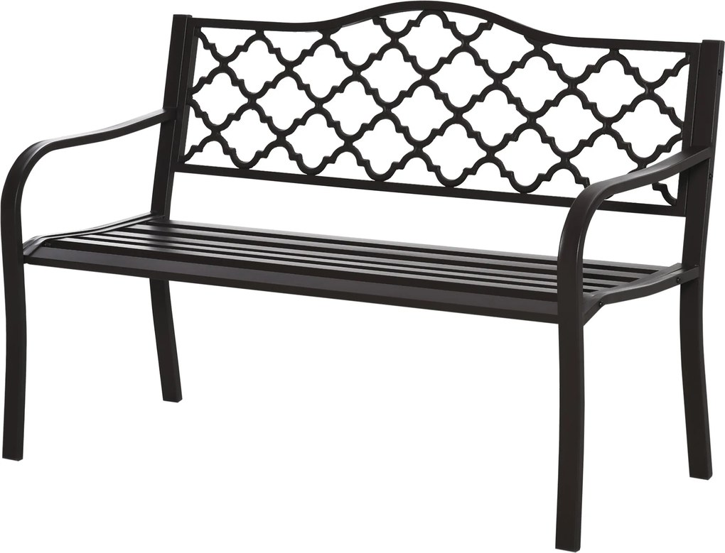 Outsunny Vidéki Chic Stílusú 3 Személyes Kerti Pad Teraszra 128L x 60W x 89H cm Korrozióálló Epoxi Fém Öntöttvas Barna | Aosom