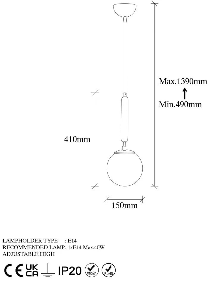 Fehér-sárgaréz színű függőlámpa üveg búrával ø 15 cm King – Opviq lights