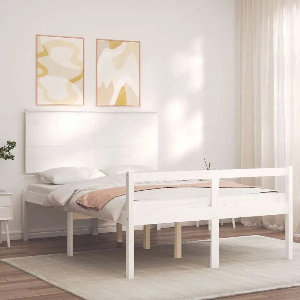 Fehér tömör fa ágy időseknek fejtámlával 140x200 cm