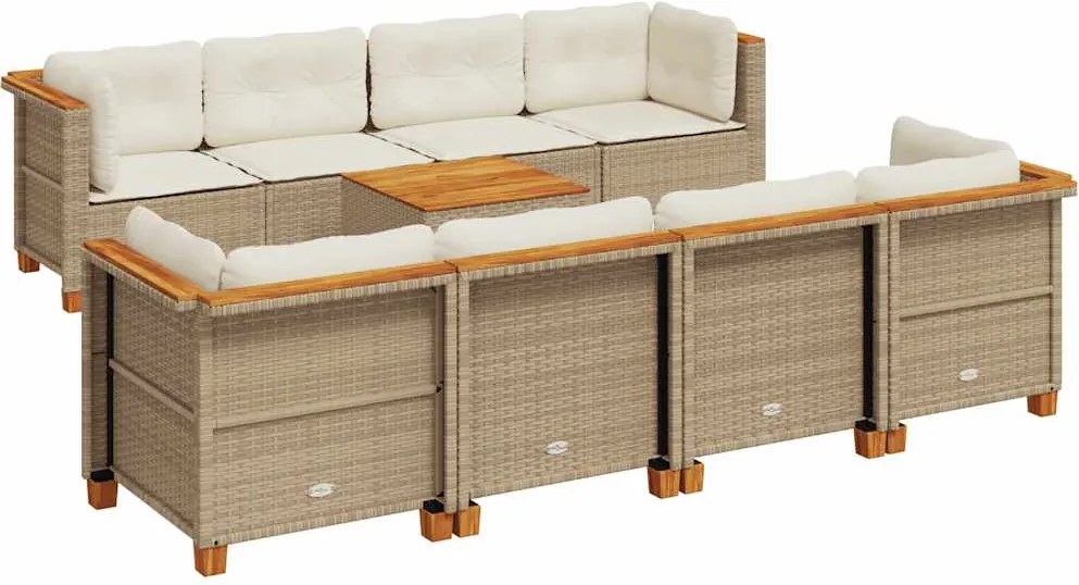 vidaXL 9 részes bézs polyrattan kerti ülőgarnitúra párnákkal