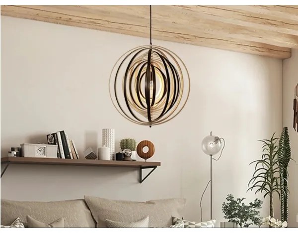 Fa függeszték zsinóron, 1xE27/60W/230V, átmérő 50 cm, tömör/furnér/kaucsukfa