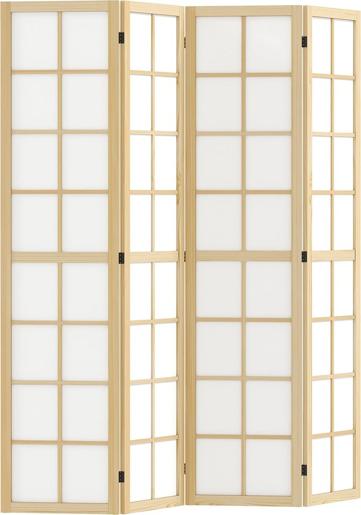HOMCOM 4 Panel Szobaelválasztó 160 cm x 170 cm Privát Képernyő, Összecsukható Szobaelválasztó a Nappaliba, Természetes | Aosom