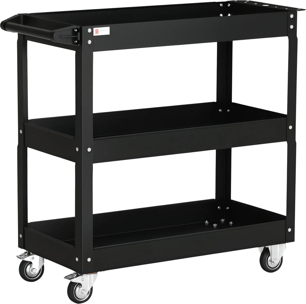 DURHAND 3 szintes műhelykocsi, üres szerszámkocsi, szállító kocsi oldalsó fogantyúval, 4 kerékkel, 150 kg-os teherbírással, acél, 83 x 35,3 x 76 cm, f
