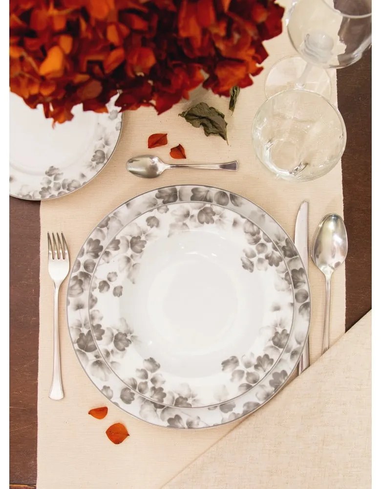 Fehér-világosszürke porcelán desszertes tányér készlet 6 db-os ø 19 cm Foliage gray – Villa Altachiara