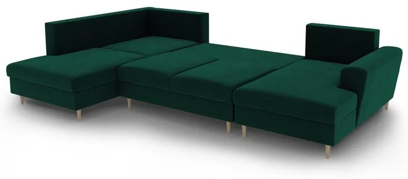Zöld bársony kinyitható tárolóhelyes sarokkanapé (bal oldali-U alakú) Kyoto – Cosmopolitan Design