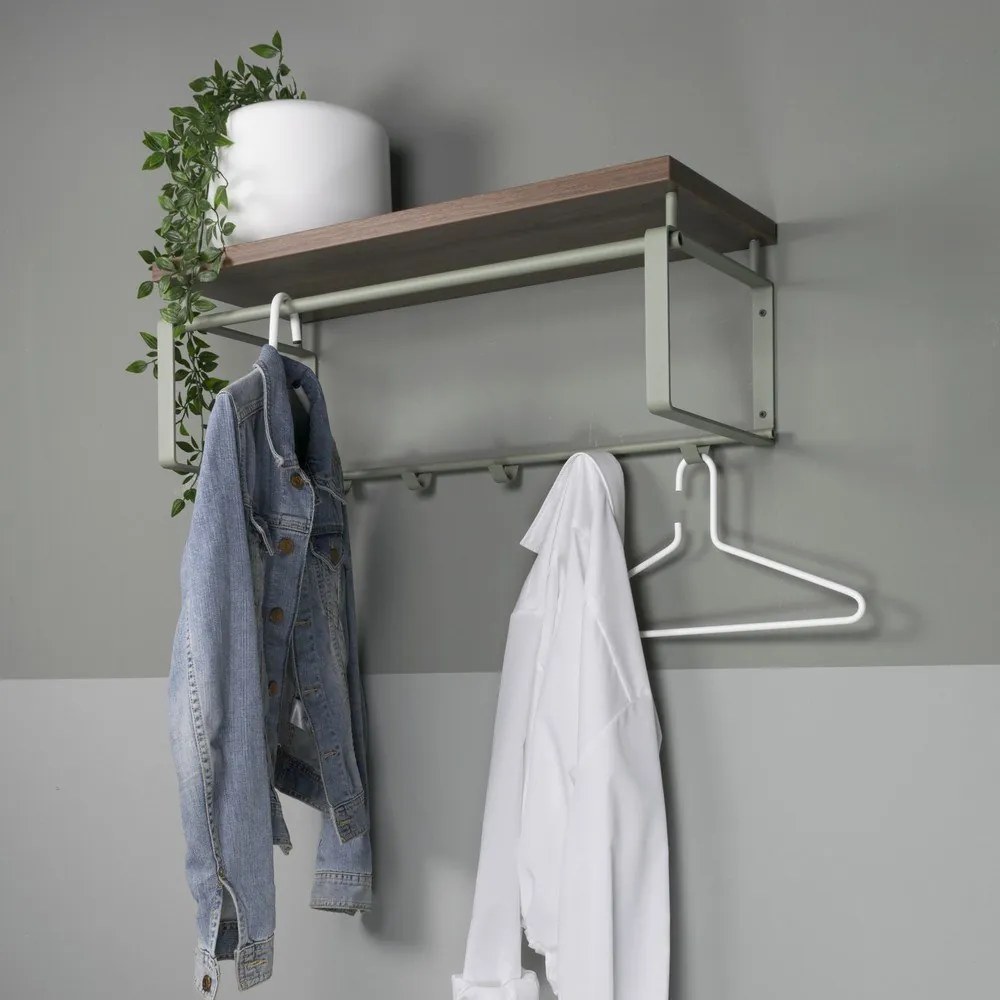 Zöld-szürke fém fali fogas polccal Rex – Spinder Design