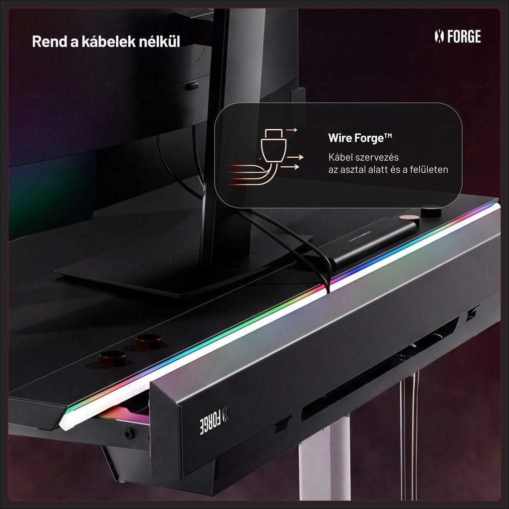 Elektromos RGB gamingasztal tartókkal, fekete-fehér, 140 cm: Diablo X-Forge 1400