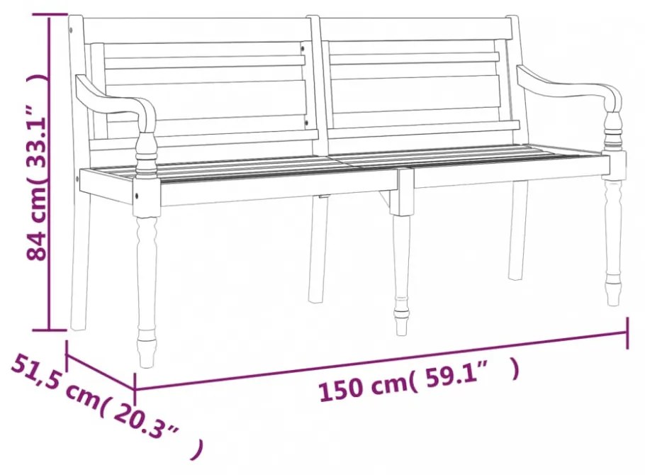 tömör tíkfa Batavia pad szürke párnával 150 cm