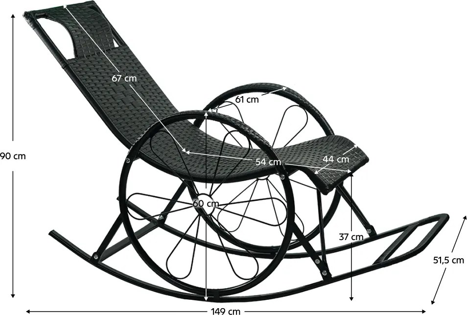 Hintaszék, rattan/fém, fekete, ROKIN