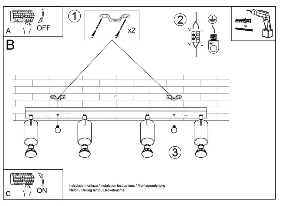 Etna 4L fehér mennyezeti lámpa - Sollux