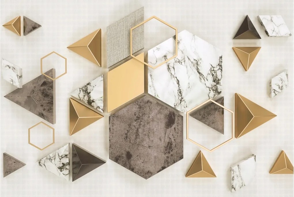 Vinyl flizelin Tapéta 3D arany háromszögek absztrakt 368x248cm