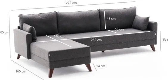 RIGA L-alakú sarokkanapé, antracit, balos kivitel