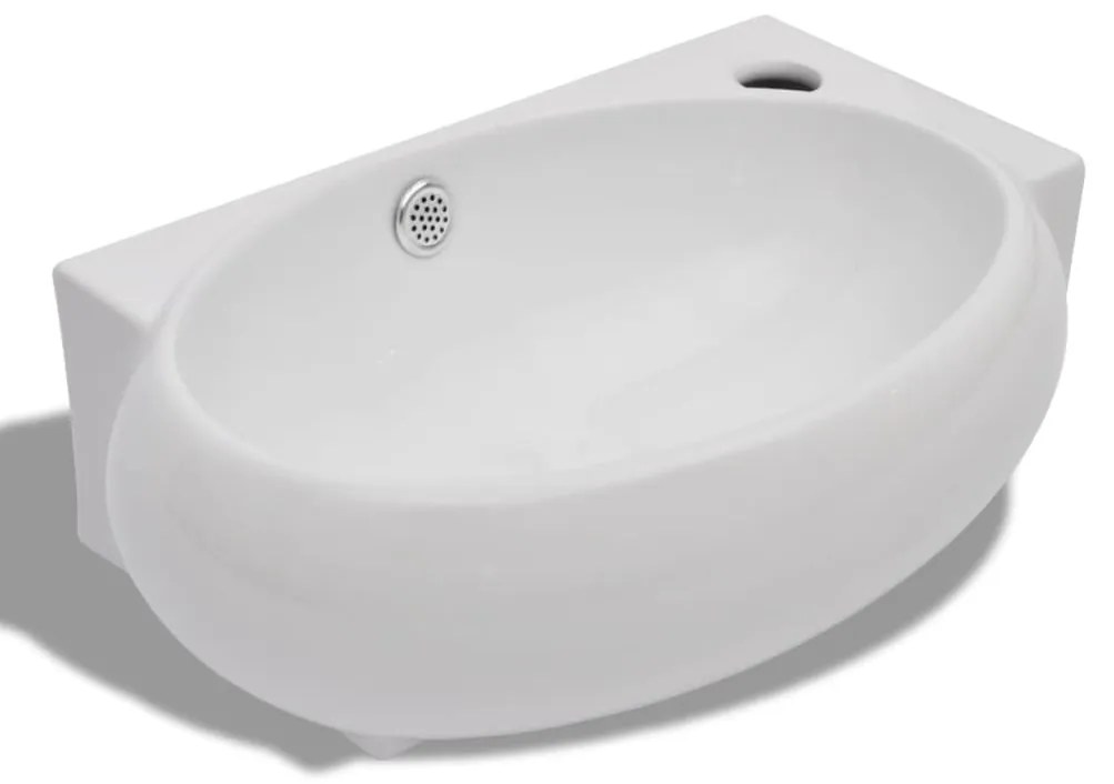 vidaXL Kerámia fürdőszoba mosdókagyló csaptelep és túlfolyó fehér