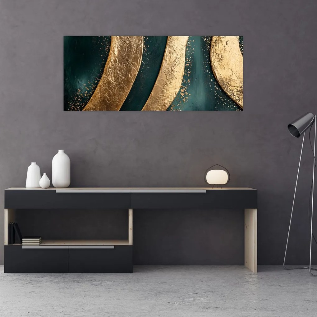 Kép - Zöld absztrakció arannyal I. (120x50 cm)