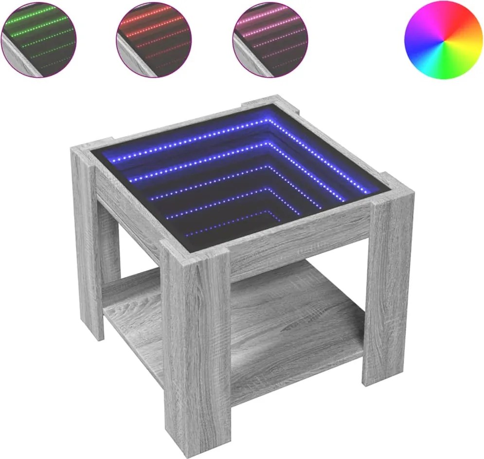 vidaXL szürke sonoma szerelt fa dohányzóasztal LED-del 53 x 53 x 45 cm