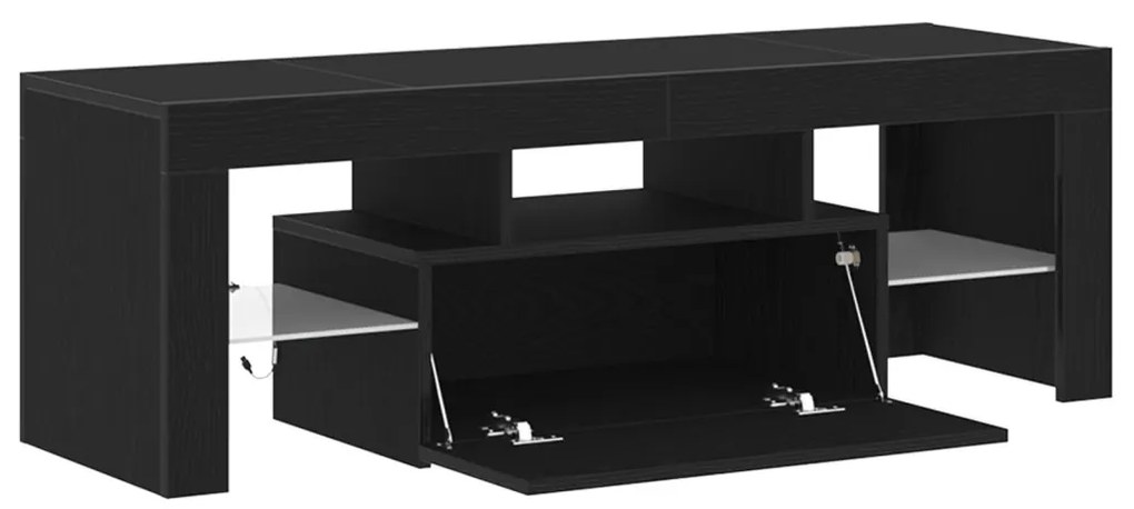 TV szekrény LED fénnyel, fekete tölgy színben, 120x35x40 cm
