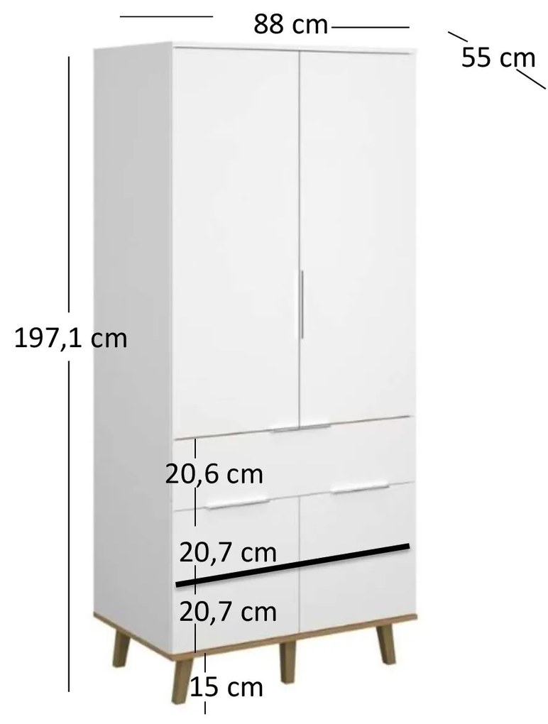 Ruhásszekrény Nickole (fehér + kőtölgy). 1053091