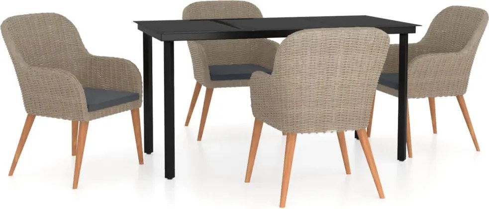 vidaXL 5 részes barna kerti étkezőgarnitúra párnákkal