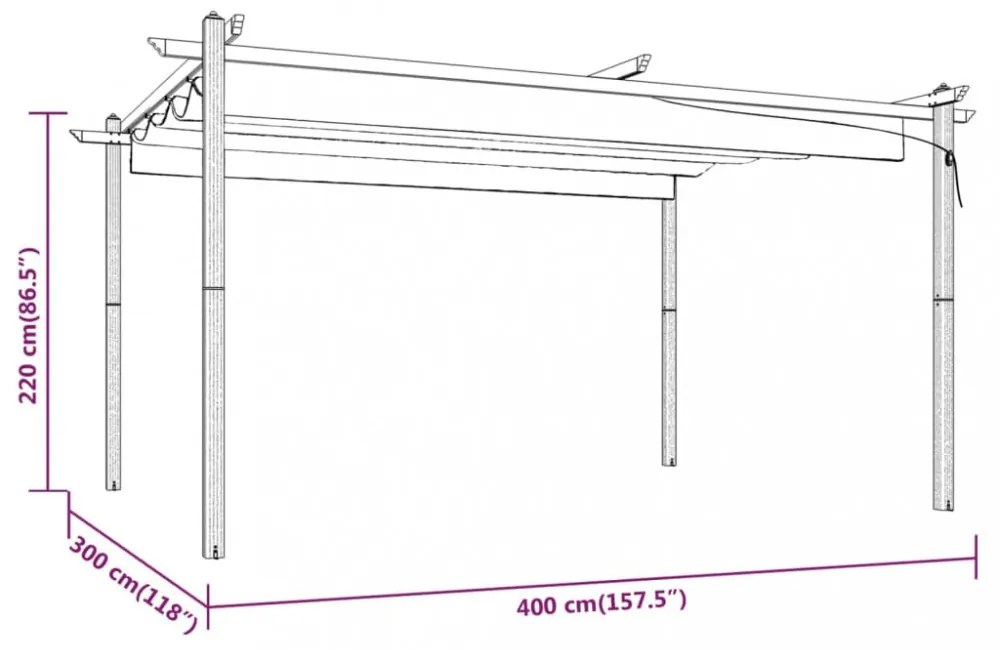 krémszínű kerti pavilon behúzható tetővel 4 x 3 m