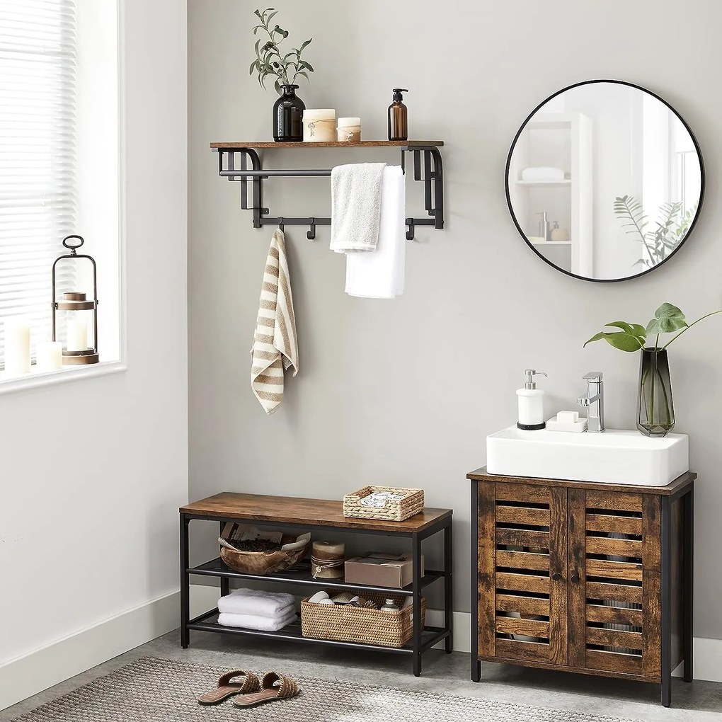 HENRY fali fogas, 66x30x27cm, fekete/barna Vasagle