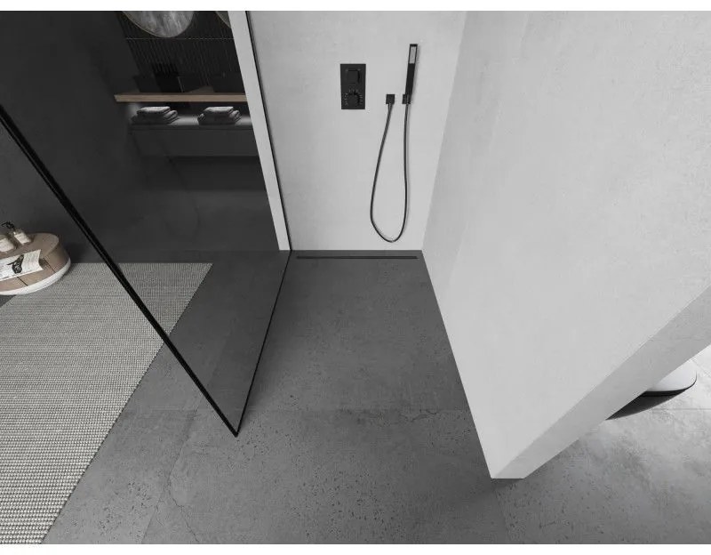 Mexen Kioto, Walk-In zuhany paraván 100 x 200 cm, 8 mm átlátszó üveg fekete mintás, grafit profil, 800-100-101-66-70